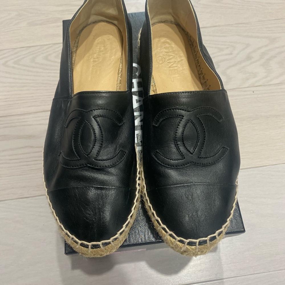 Chanel Lambskin Espadrilles 38 Black